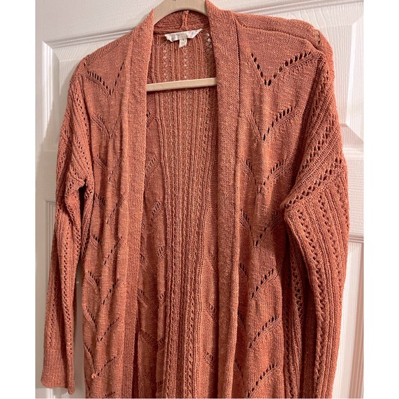 💫Republic brand Knit Crochet Long Sleeve Coral Color Cardigan Sweater (L)💫 - Picture 5 of 6